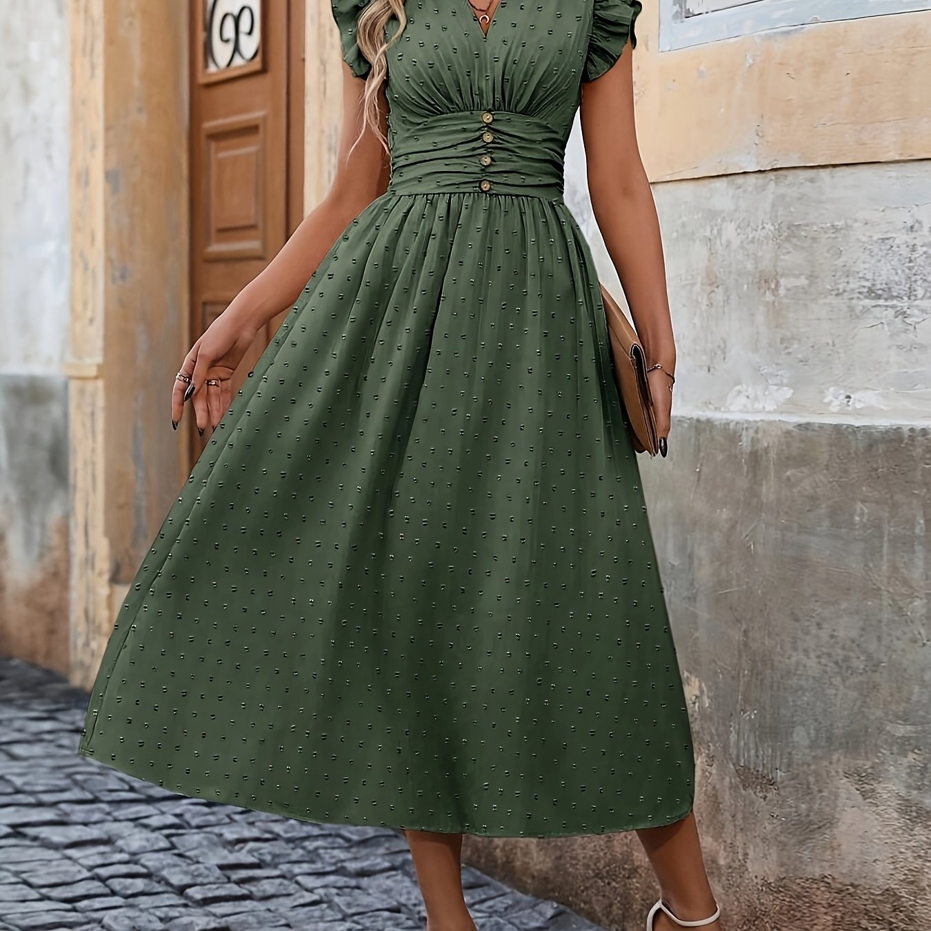 Women's Bohemian V-Neck Sleeveless Midi Dress - High Waist Ruched Detail, Vibrant Pink, Machine Washable Summer Casual & Party Dress for Women, Event Attire, Elegant Design, Flowy Skirt Style