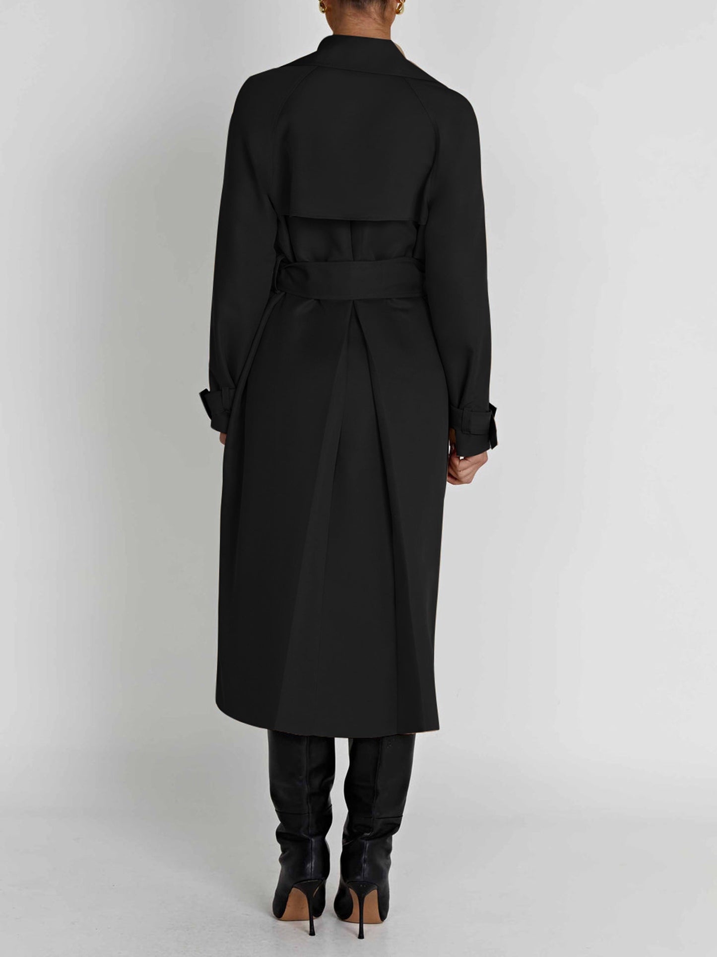 1pc Elegant Women'S Trench Coat - Sexy Solid Color Double-Breasted Long Sleeve Windbreaker with Belt, Polyester Woven Button Front Streetwear Outerwear