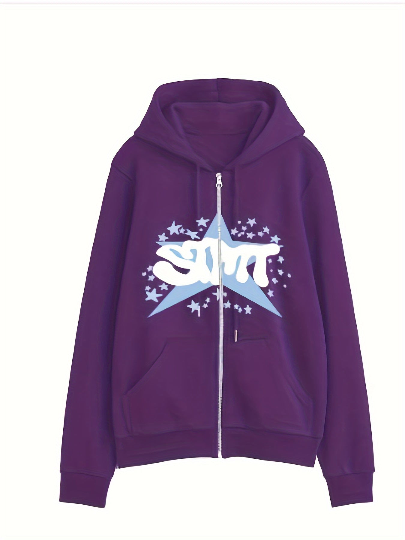 1pc Y2K Inspired Women'S Cotton Hoodie with Geometric Star Pattern - Casual Long Sleeve Zippered Hooded Sweatshirt with Slight Stretch for Fall Season