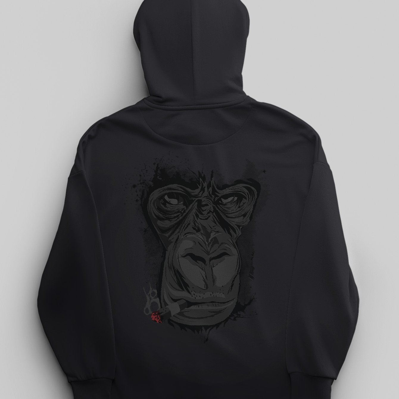 1pc Women'S Plus Size Casual Cotton Hoodie with Geometric Gorilla Print, Cute Street Style, Round Neck, Stretch Fabric, for Autumn\u002FWinter Leisure Activities
