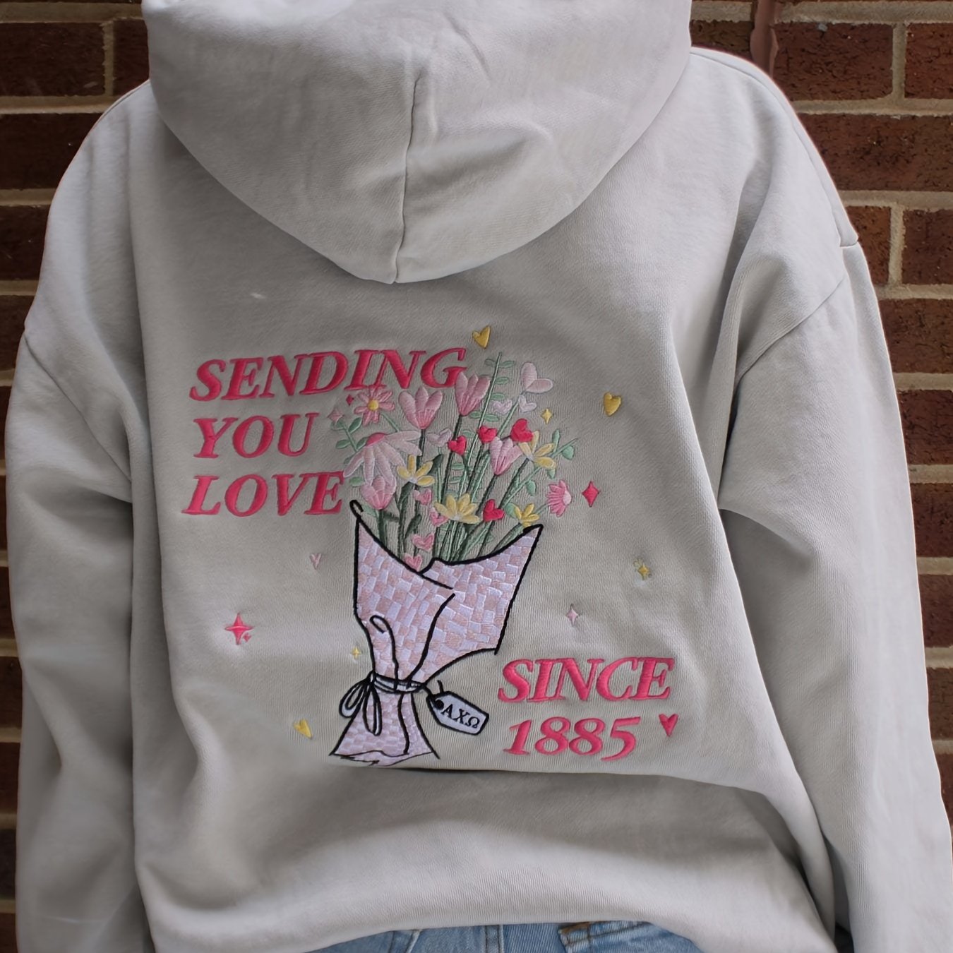 1pc Y2K Style Women'S Oversized Hoodie with Floral Letter Embroidery, Long Sleeve Polyester Hooded Sweatshirt with Pocket, Geometric Pattern, Autumn\u002FWinter Collection