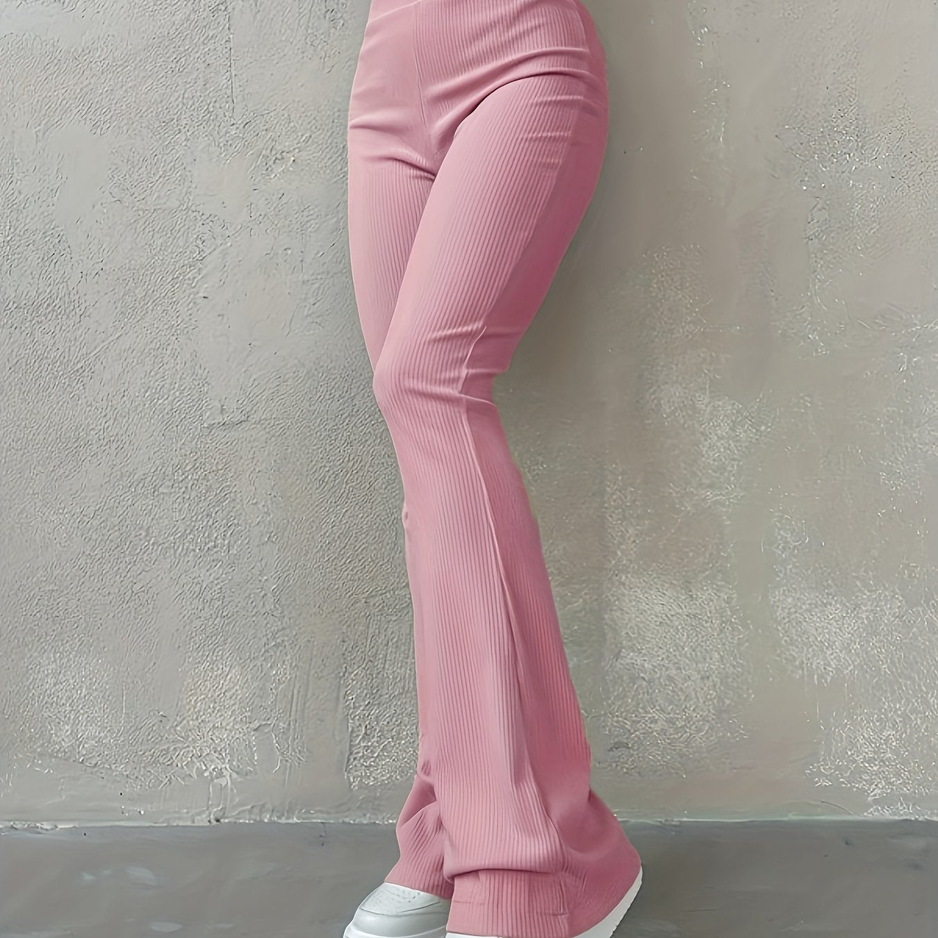 Casual Ribbed Simple Slim Leggings Solid Color High Waist Fashion Trousers