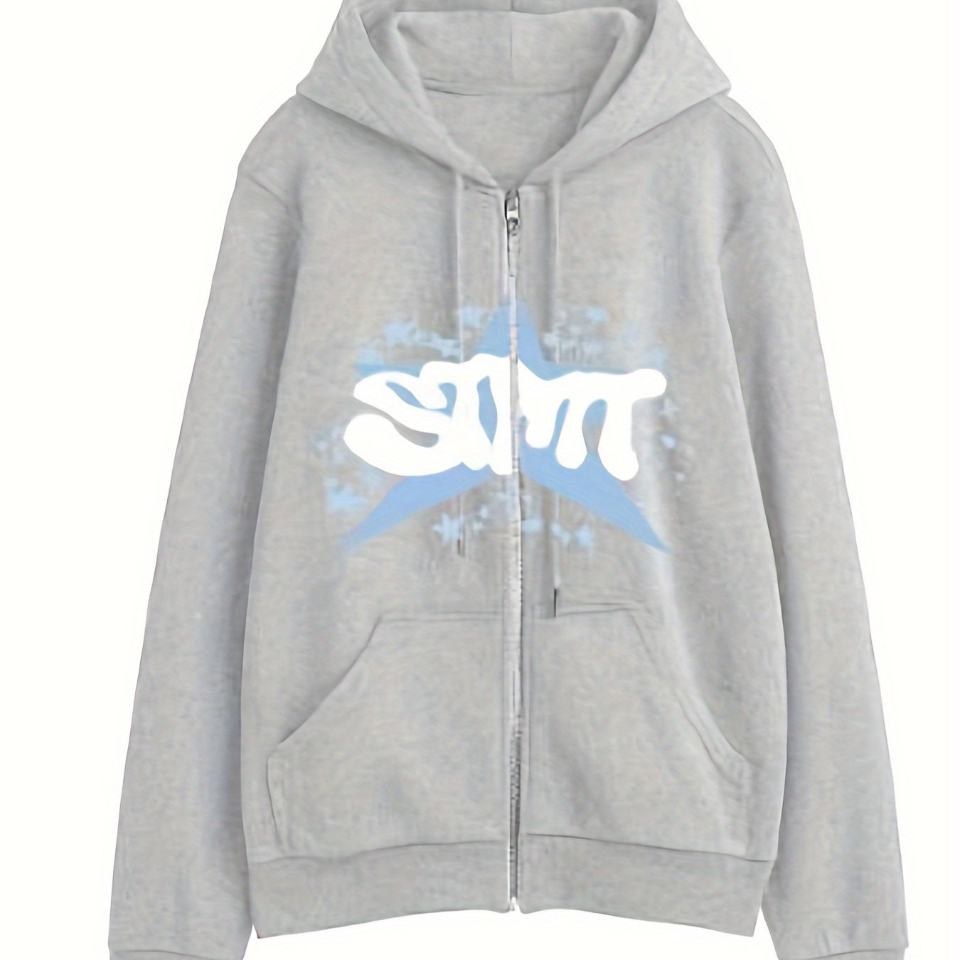 1pc Y2K Inspired Women'S Cotton Hoodie with Geometric Star Pattern - Casual Long Sleeve Zippered Hooded Sweatshirt with Slight Stretch for Fall Season