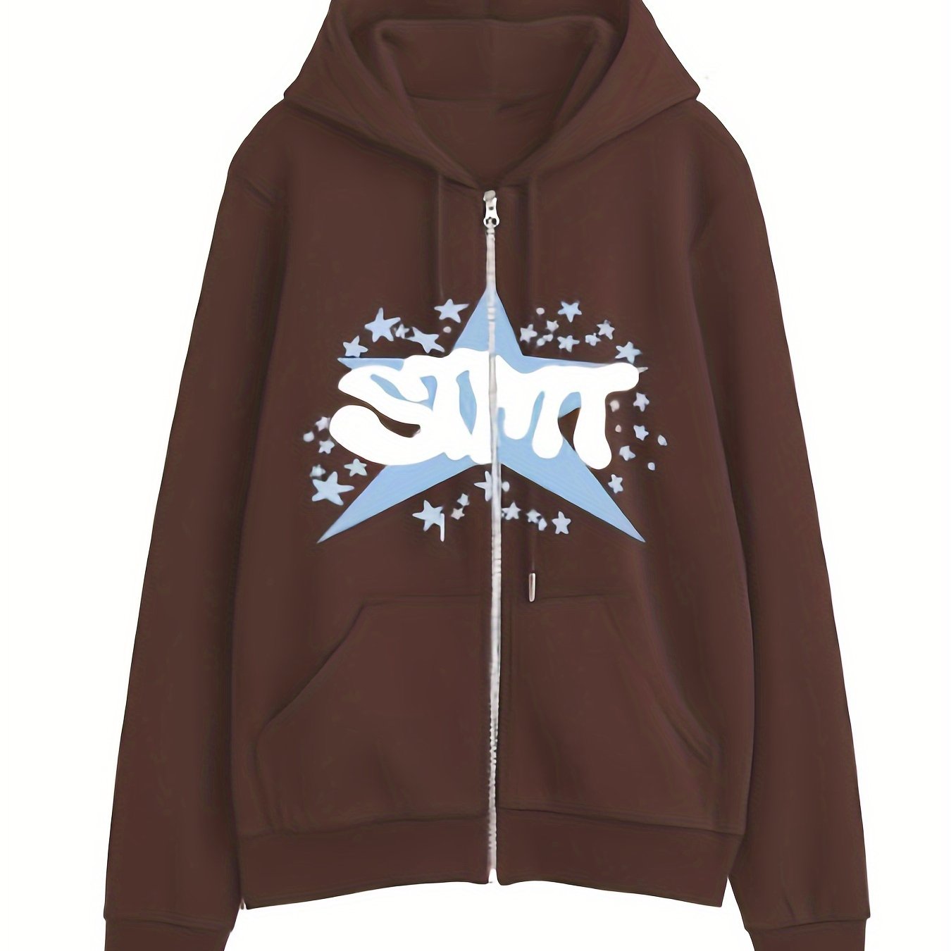 1pc Y2K Inspired Women'S Cotton Hoodie with Geometric Star Pattern - Casual Long Sleeve Zippered Hooded Sweatshirt with Slight Stretch for Fall Season