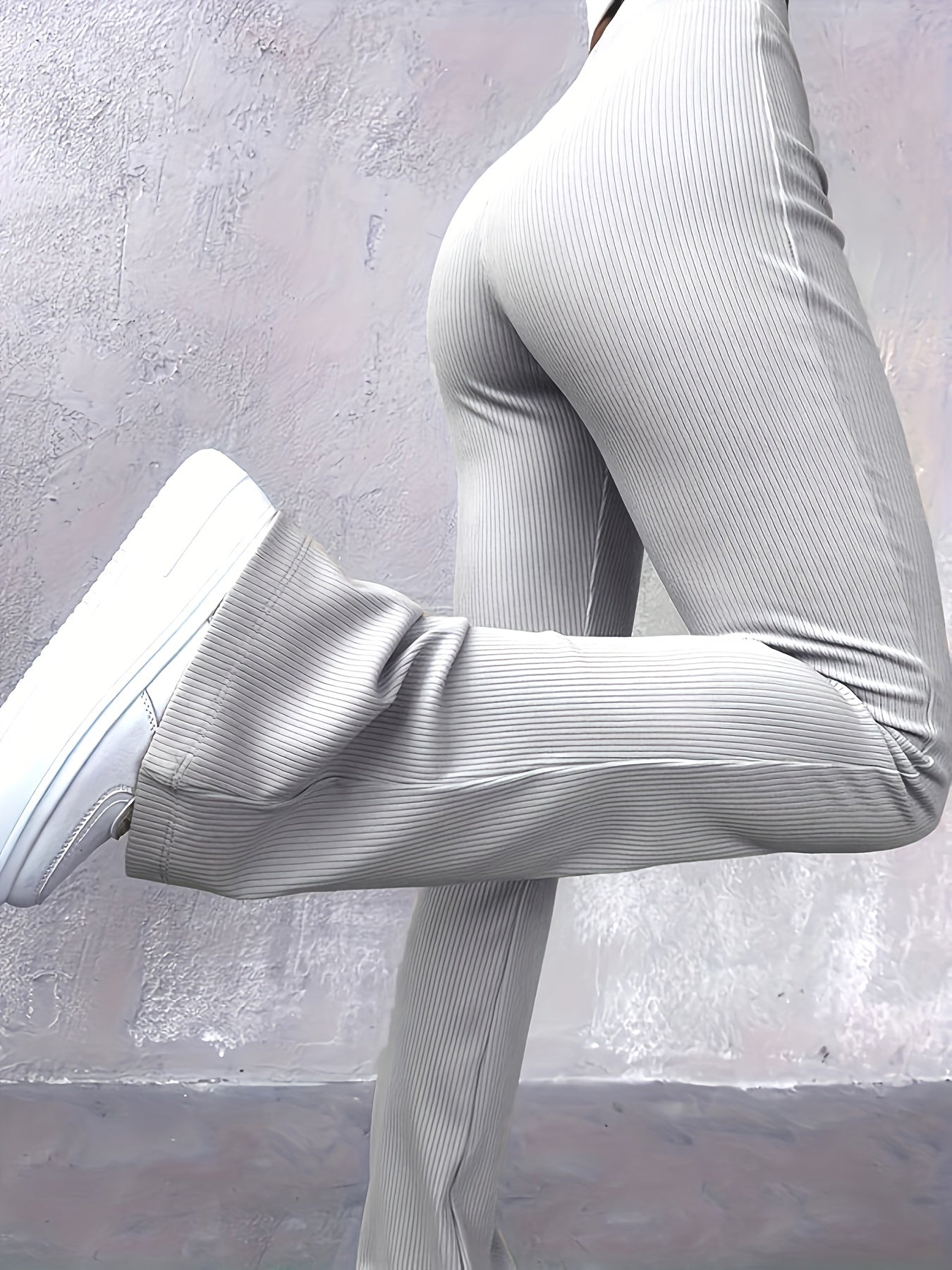 Casual Ribbed Simple Slim Leggings Solid Color High Waist Fashion Trousers