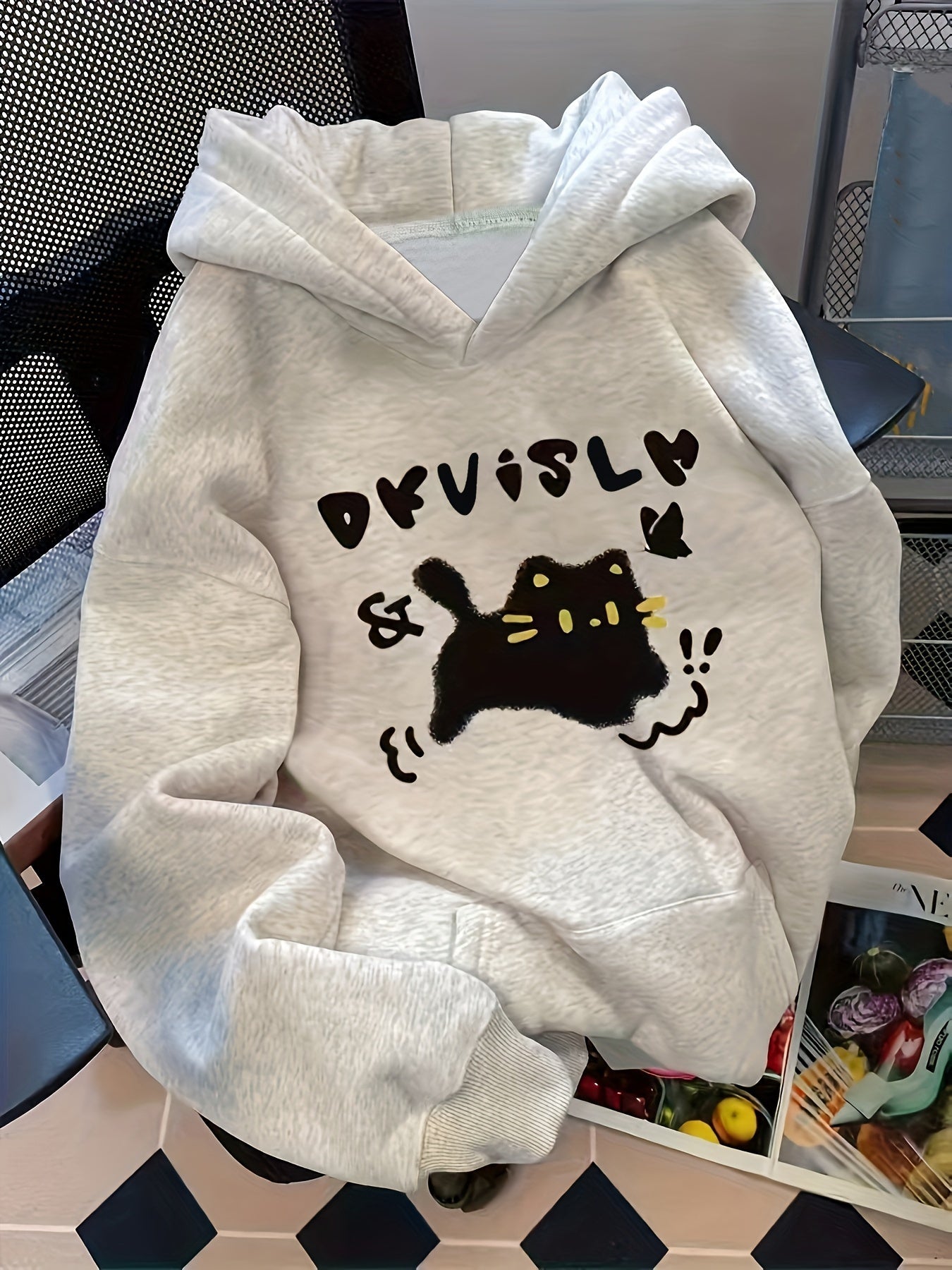 Autumn And Winter Korean Style Fortune Derivative Hooded Sweater Men'S And Women'S Autumn And Winter Thin Loose Cartoon Top, Long Sleeved Kangaroo Pocket Pullover For Women, Fashionable Casual Hoodie, Comfortable And Soft