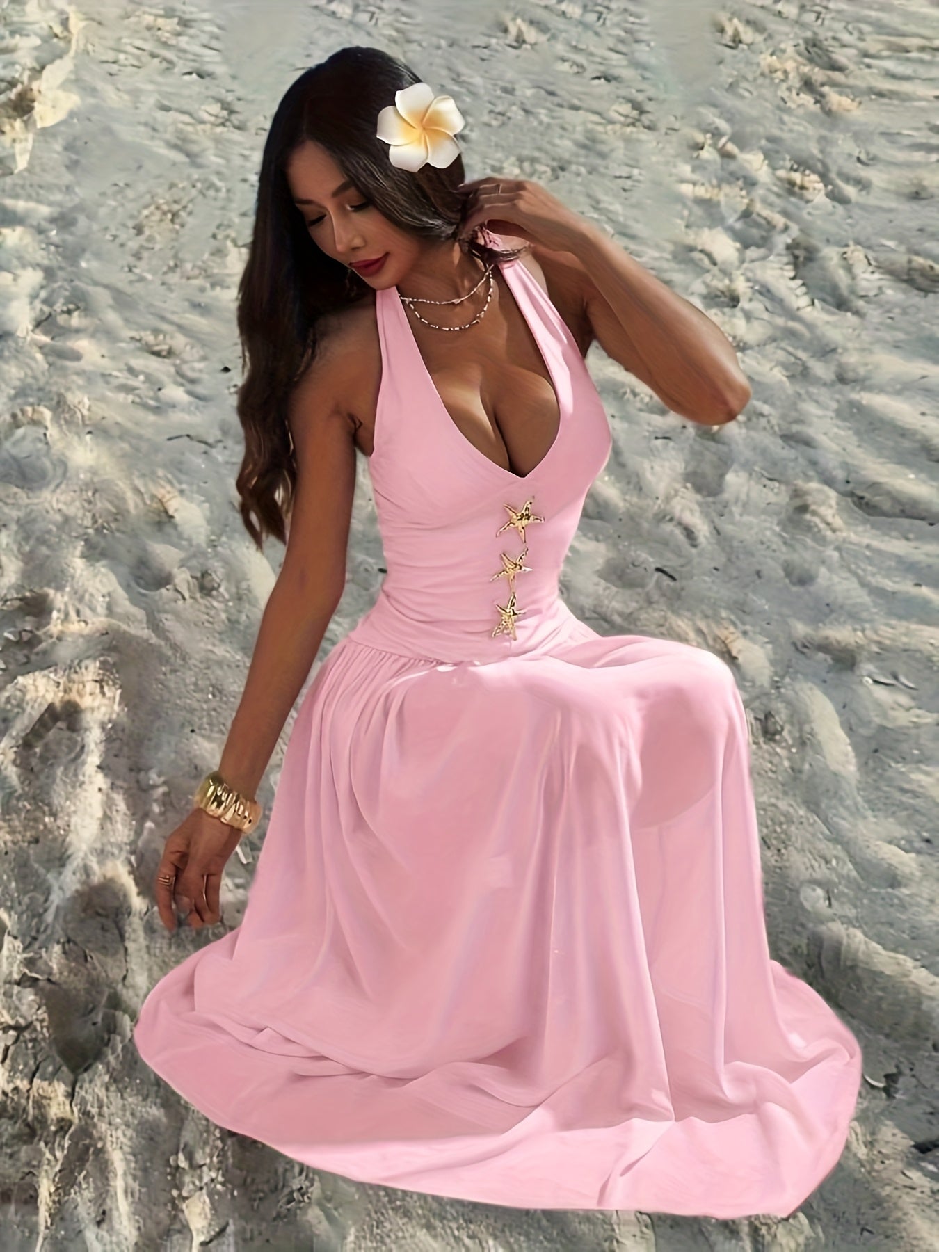 Women's Vacation Summer Beach Sleeveless Dress with Star Pattern, Perfect for Commuting\u002FElegant\u002FSexy\u002FFestival\u002FHawaiian\u002FRomantic\u002FDate Occasions