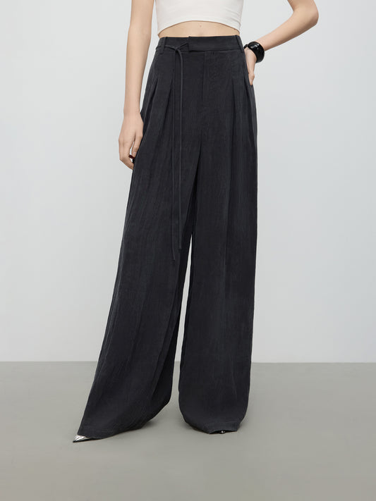 FSLE Women's 2025 Summer Casual Wide-Leg Pants with Subtle Elastic Waistband - Floor-Sweeping Ankle-Length, Non-Stretch Breathable Fabric, Solid Color for Casual Attire