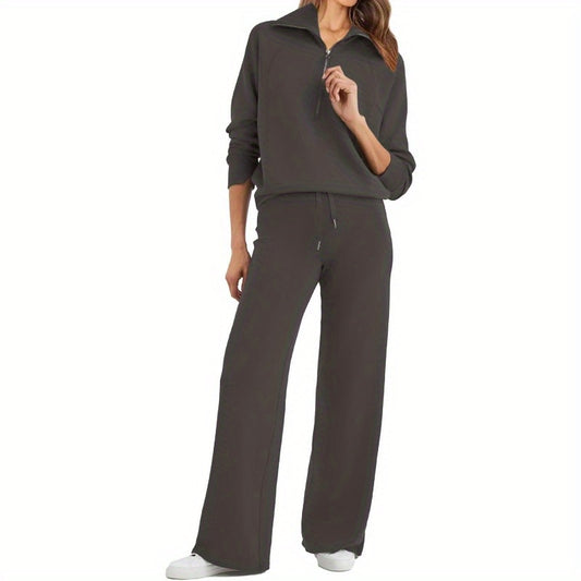 Glamaker Women'S 2pcs Outfits Sweatersuit Set Oversized Half Zip Sweatshirt Wide Leg Sweatpants Lounge Set Tracksuit