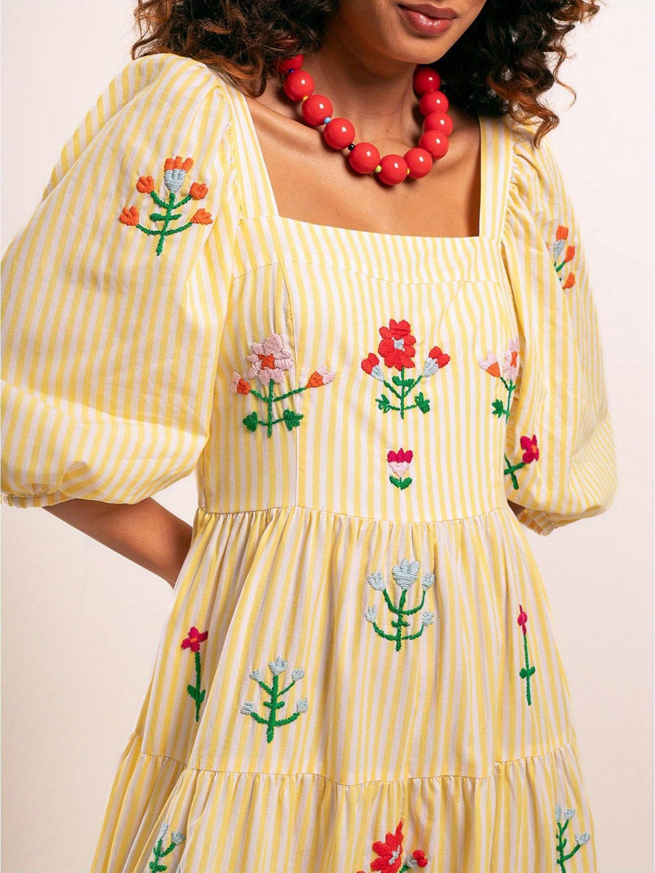 Women's Elegant Floral-like long dress - Flowy A-Line Formal & casual event gown, with Square Neckline, for Wedding, Party, Everyday Outfits - Spring\u002FSummer\u002FFall Dresses, Seasonal Fashion, Smocked Embroidery, Lightweight Fabric
