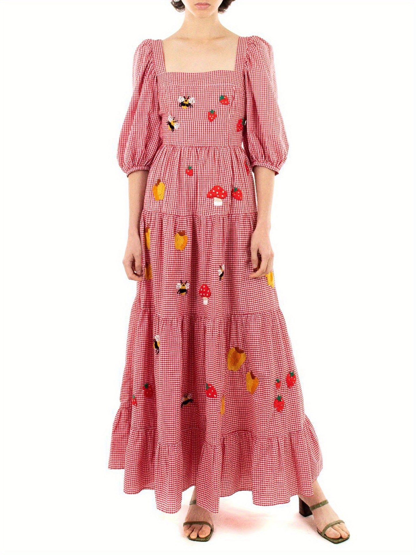 Women's Elegant Floral-like long dress - Flowy A-Line Formal & casual event gown, with Square Neckline, for Wedding, Party, Everyday Outfits - Spring\u002FSummer\u002FFall Dresses, Seasonal Fashion, Smocked Embroidery, Lightweight Fabric