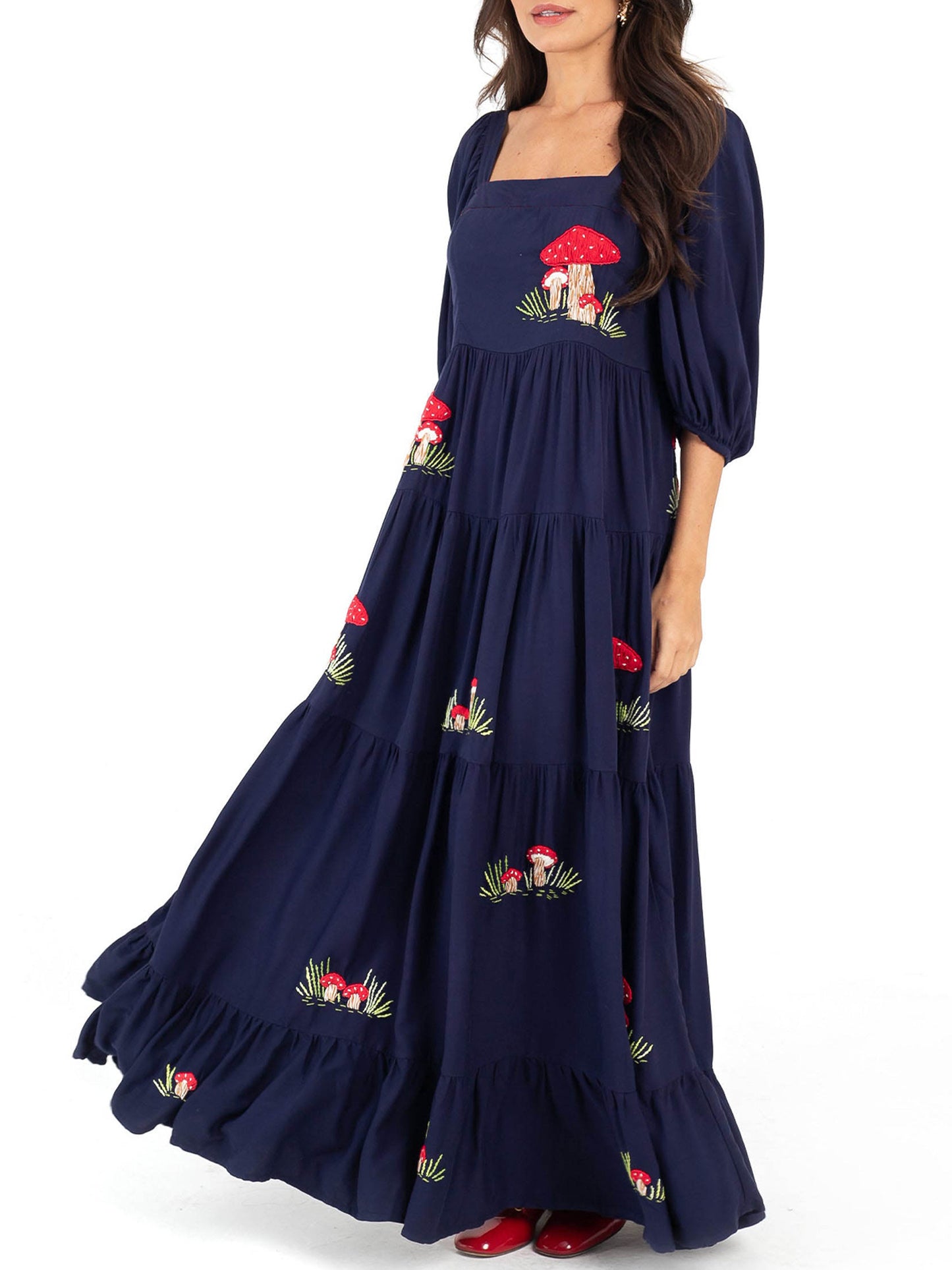 Women's Elegant Floral-like long dress - Flowy A-Line Formal & casual event gown, with Square Neckline, for Wedding, Party, Everyday Outfits - Spring\u002FSummer\u002FFall Dresses, Seasonal Fashion, Smocked Embroidery, Lightweight Fabric