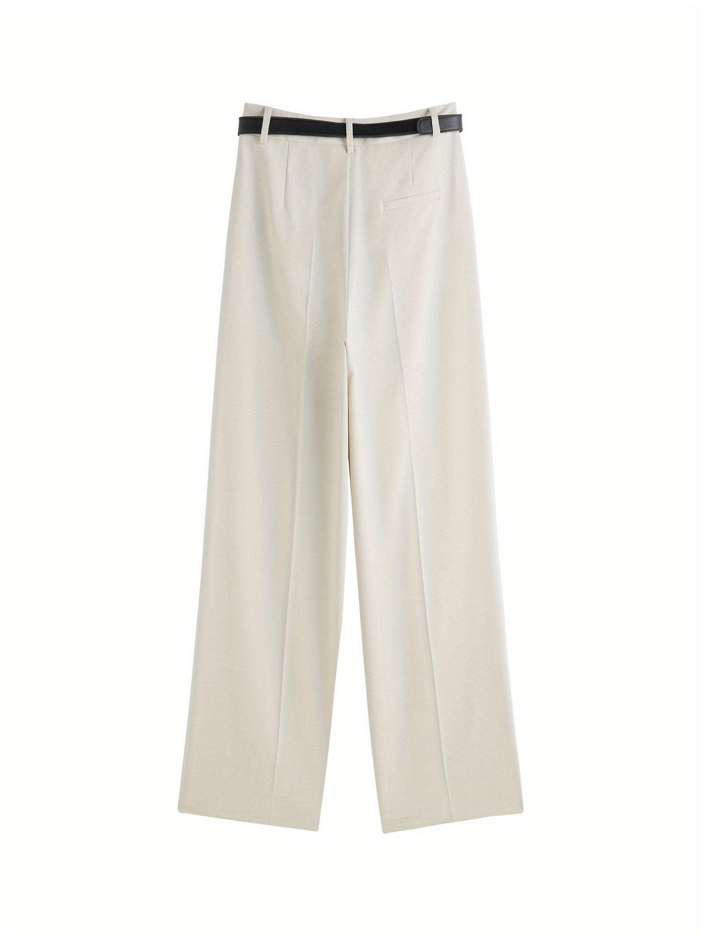 Polyester Chic Trousers for Women - High Waist, Wide Leg, Belted, Casual Pants for Fall Season