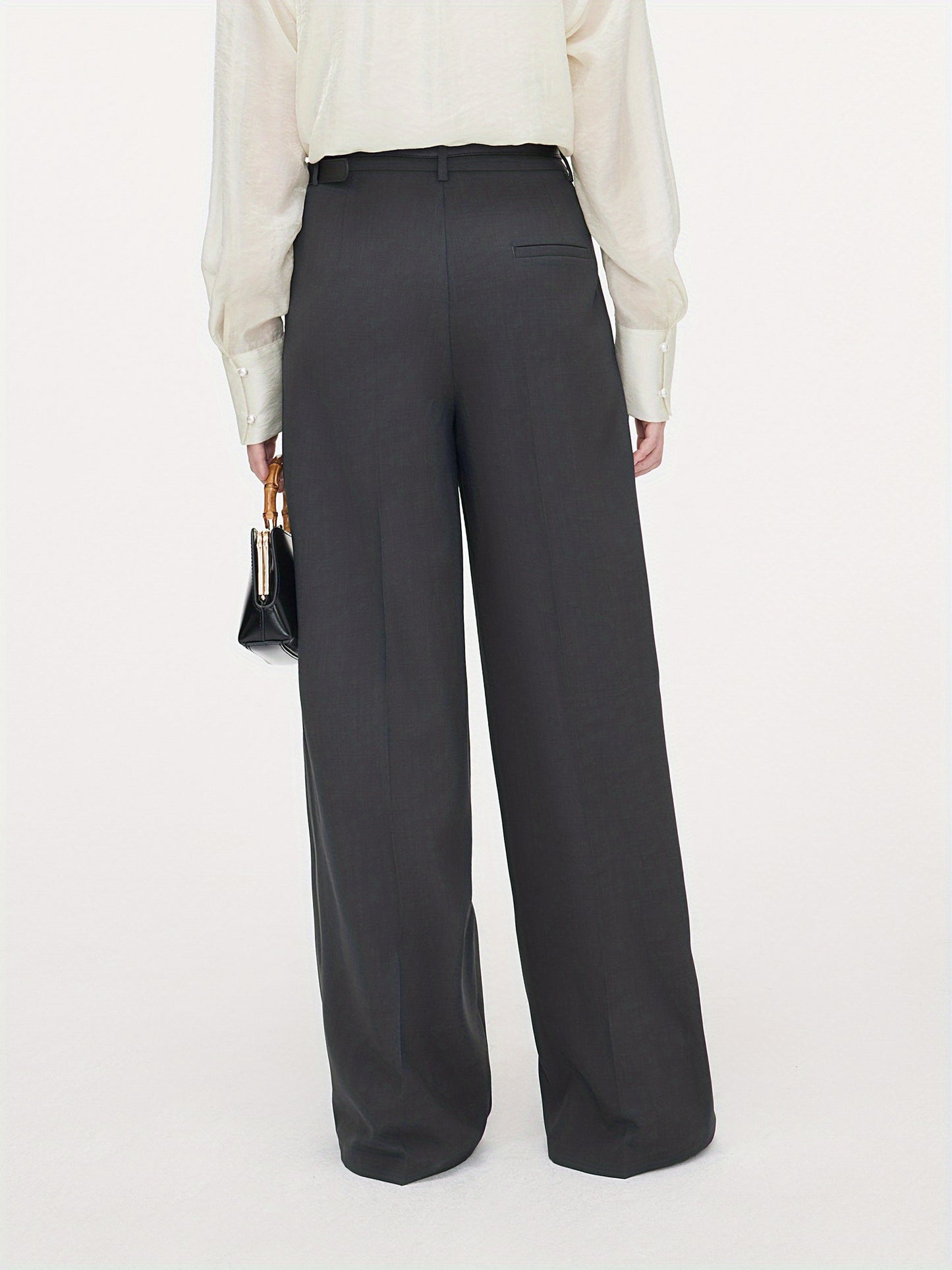 Polyester Chic Trousers for Women - High Waist, Wide Leg, Belted, Casual Pants for Fall Season