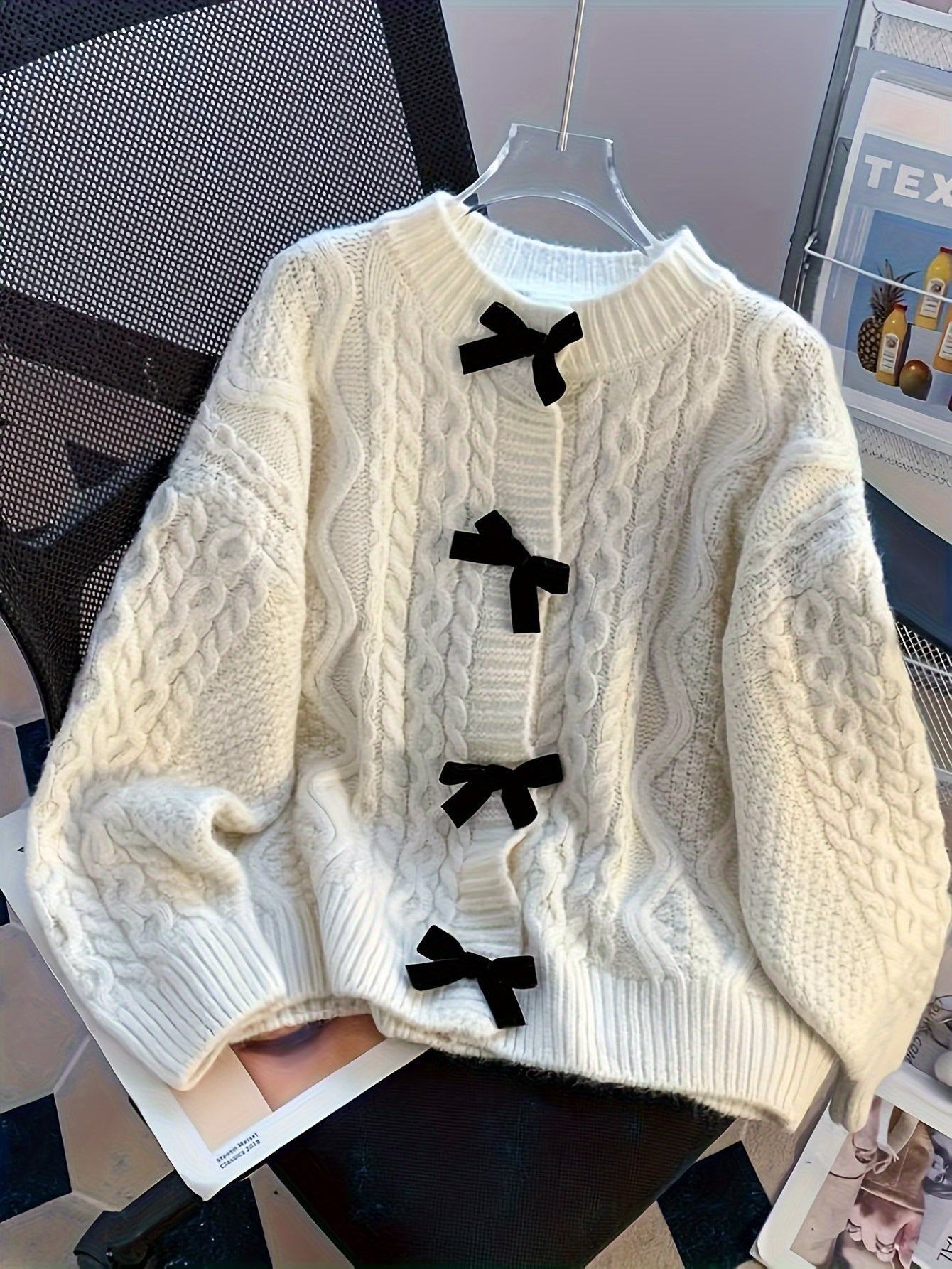 Soft Cable Sweater Nian Nian Selection Women's Cable Sweater | Soft Winter Knitwear, Round Neck Pullover, Machine Washable, Japanese-Korean Inspired Fashion, Colorful Pattern Pullover, Comfortable Fabric, Cold Weather Wear, Cable Pattern, Durable Knitwear