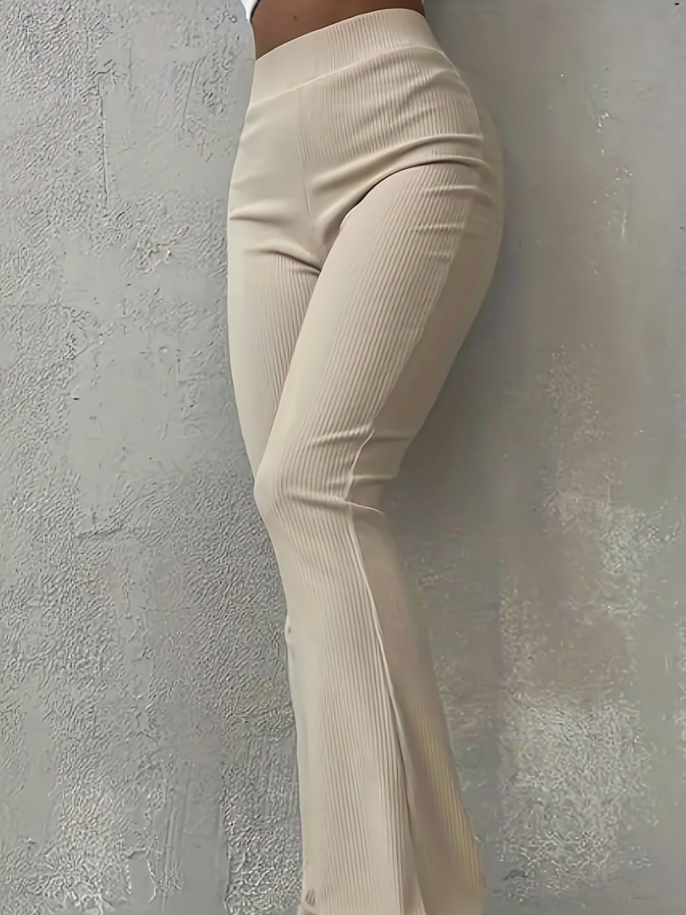 Casual Ribbed Simple Slim Leggings Solid Color High Waist Fashion Trousers