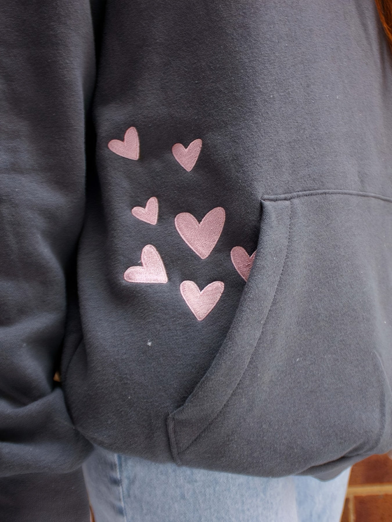 1pc Y2K Style Women'S Oversized Hoodie with Floral Letter Embroidery, Long Sleeve Polyester Hooded Sweatshirt with Pocket, Geometric Pattern, Autumn\u002FWinter Collection