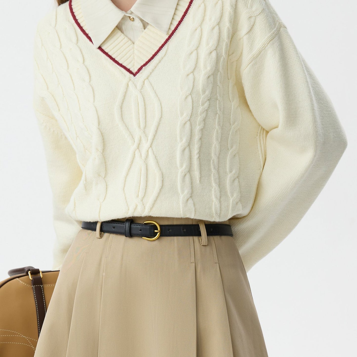Fan Silan College Style Solid Color Twisted Pullover Sweater 2024 Winter New Arrival Inner Layer Sweater 14397