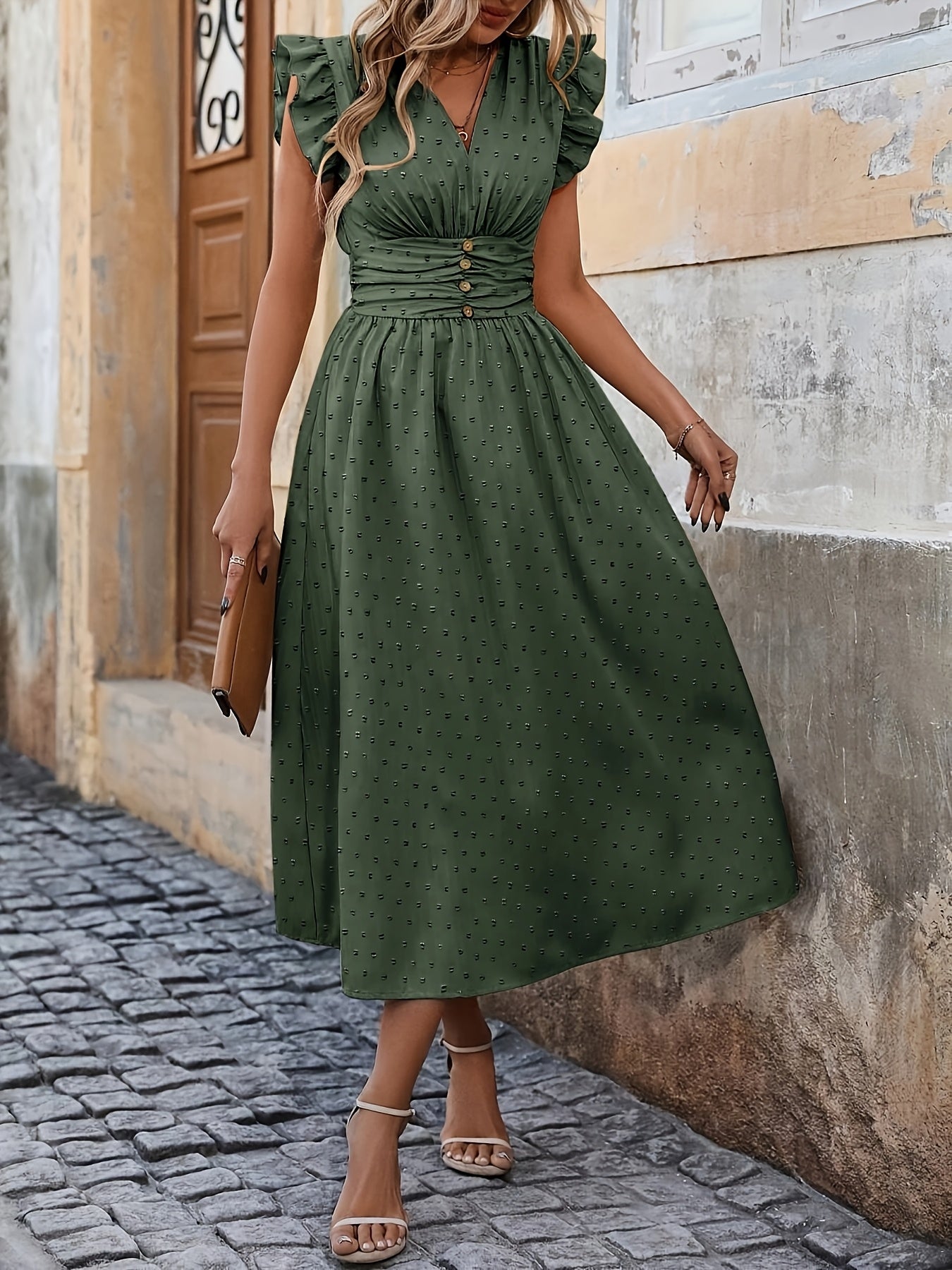 Women's Bohemian V-Neck Sleeveless Midi Dress - High Waist Ruched Detail, Vibrant Pink, Machine Washable Summer Casual & Party Dress for Women, Event Attire, Elegant Design, Flowy Skirt Style