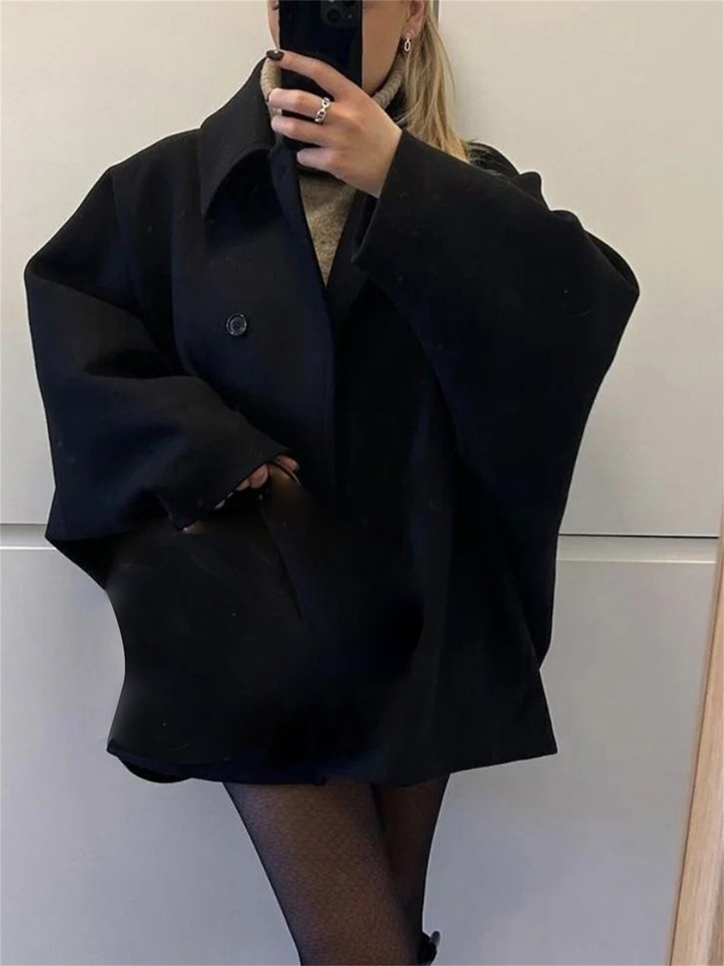 Women's Long Sleeve Plush Tie Front Button Coat - Warm Beige Lapel Collar Jacket for Fall and Winter, Casual Office & Streetwear, Machine Washable Polyester Outerwear, Fall Fashion Wear | Doublebreasted Coat | Polyester Fabric