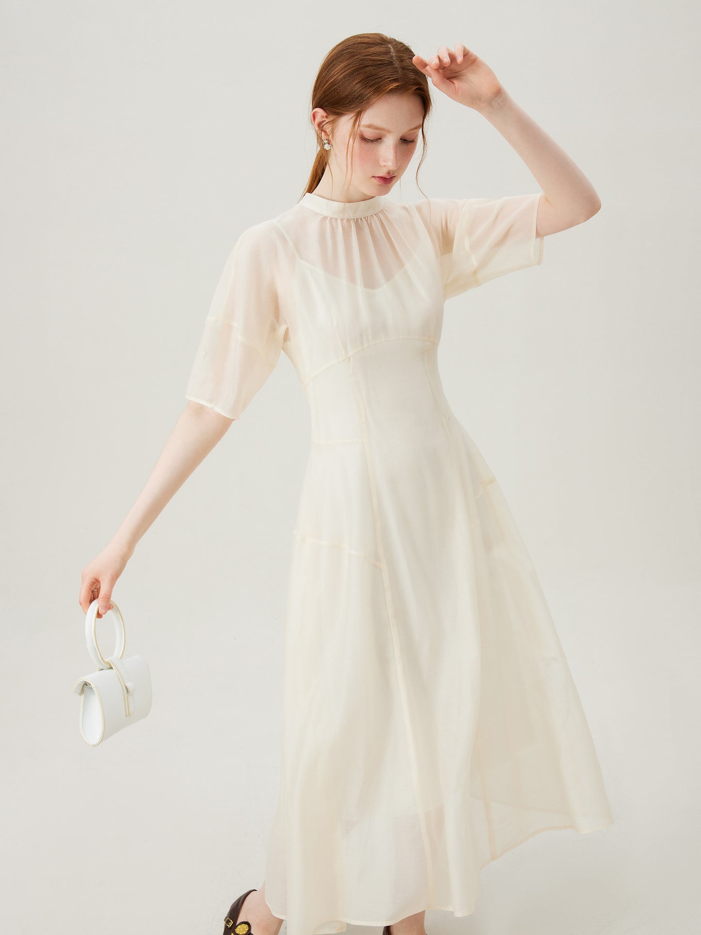 FSLE Women's 2025 New Lyocell Sheer Dress - Lightweight Breathable Short Sleeve Round Neck Casual Summer Dress, Fitted Semi-Sheer Solid Color Machine Washable for Spring\u002FSummer, Spring Outdoor Attire
