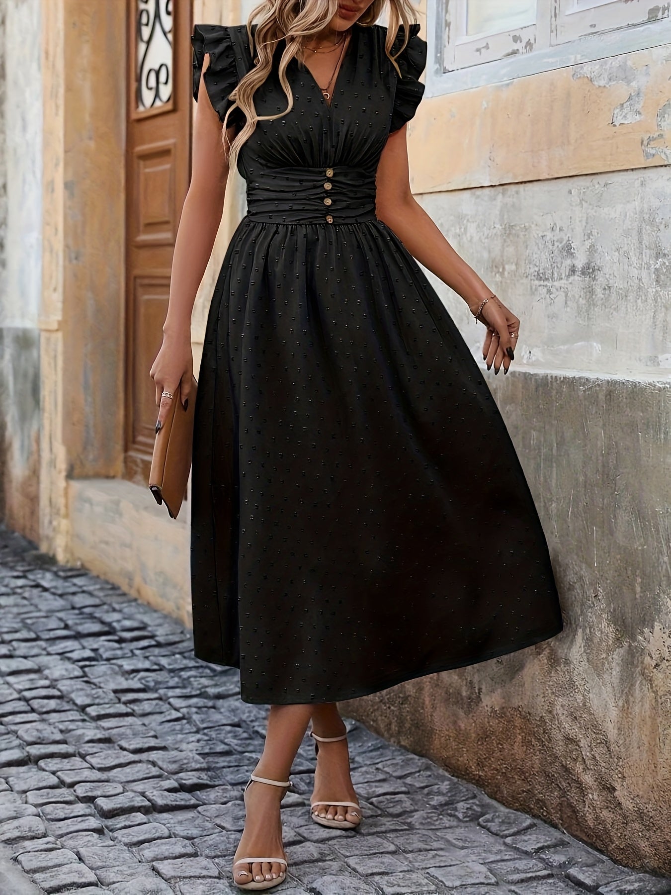 Women's Bohemian V-Neck Sleeveless Midi Dress - High Waist Ruched Detail, Vibrant Pink, Machine Washable Summer Casual & Party Dress for Women, Event Attire, Elegant Design, Flowy Skirt Style