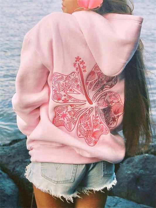Women'S Loose Hoodies Shell Embroidered Zip-Up Hooded Long Sleeve Sweatshirts Fall Winter Casual Coat