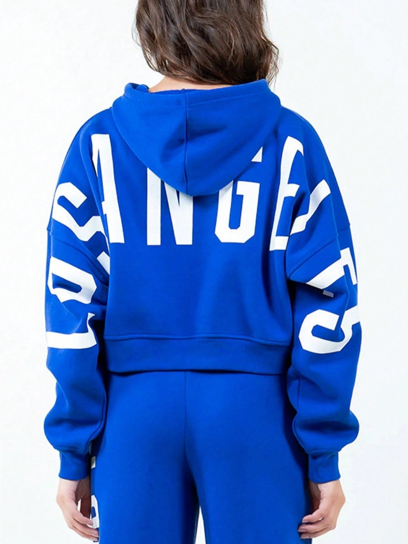 Womens Casual Streetwear Sporty Bold Letter Print Pullover Hoodie Royal Blue Long Sleeve Loose Fit Drawstring Hood Athletic Sweatshirt Fall Winter Daily Wear Urban Style Outerwear
