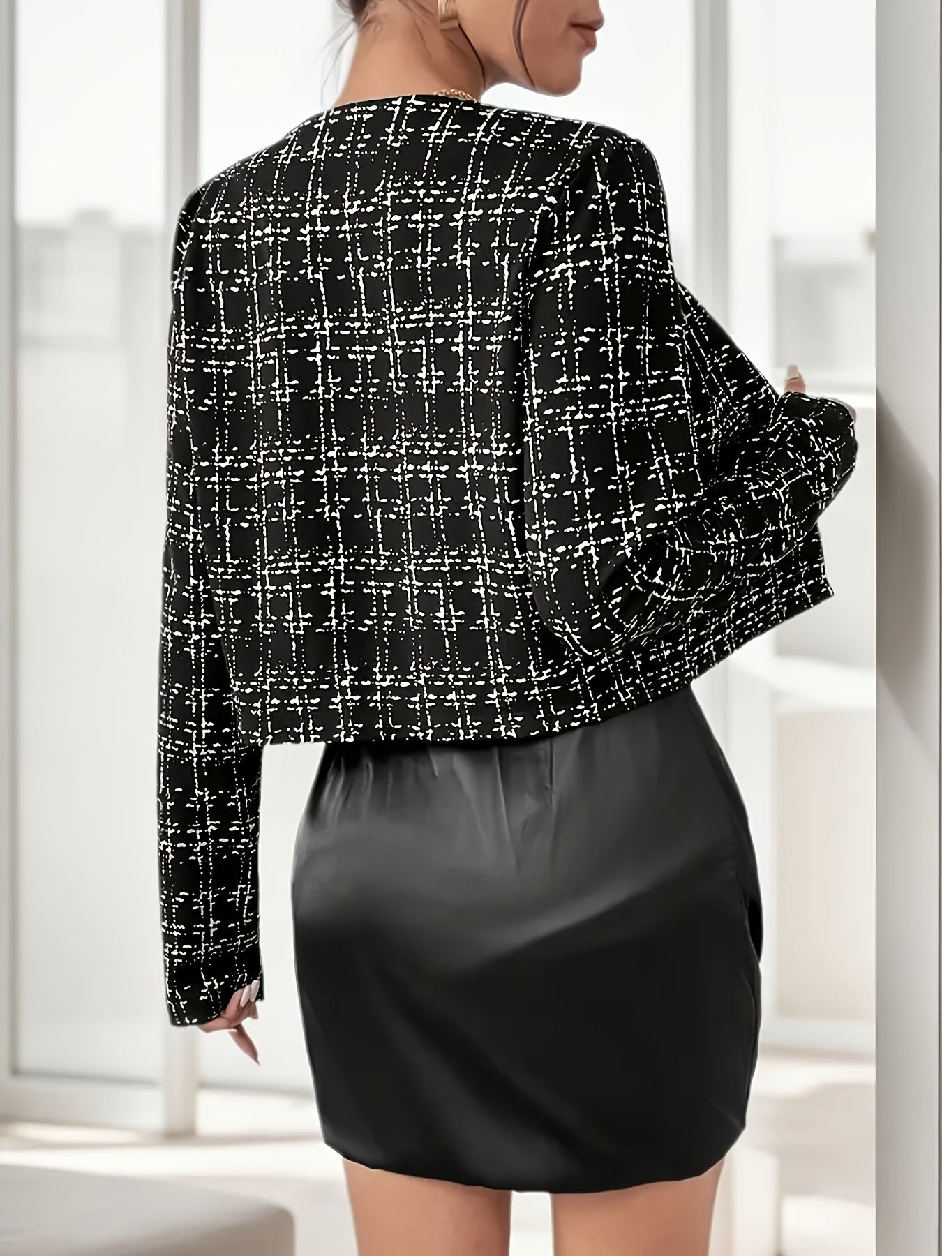 For Fall & Winter, Chic Tweed Long Sleeve Crew Neck Button Front Jacket, Women's Clothing Coat