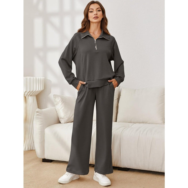 Glamaker Women'S 2pcs Outfits Sweatersuit Set Oversized Half Zip Sweatshirt Wide Leg Sweatpants Lounge Set Tracksuit