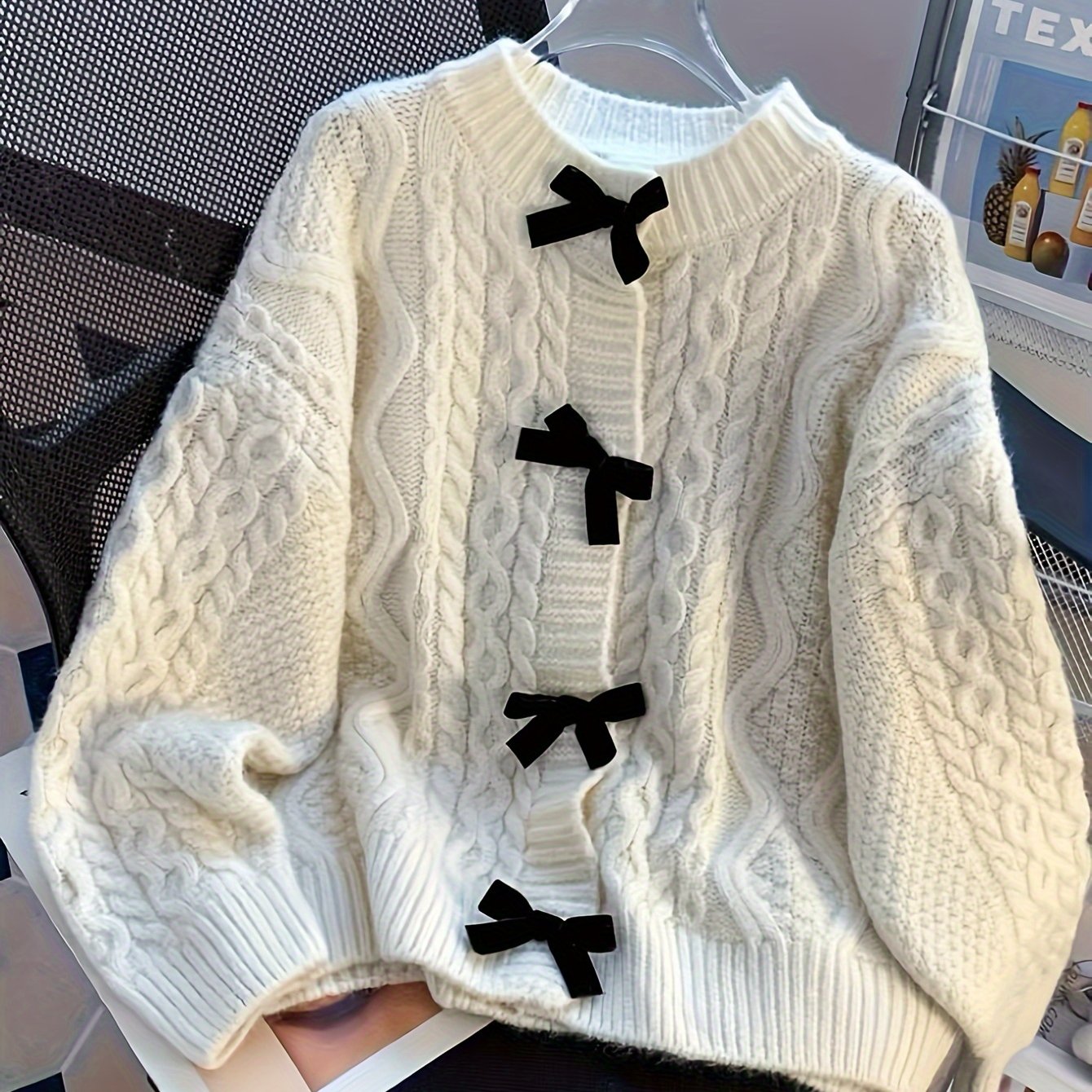 Soft Cable Sweater Nian Nian Selection Women's Cable Sweater | Soft Winter Knitwear, Round Neck Pullover, Machine Washable, Japanese-Korean Inspired Fashion, Colorful Pattern Pullover, Comfortable Fabric, Cold Weather Wear, Cable Pattern, Durable Knitwear