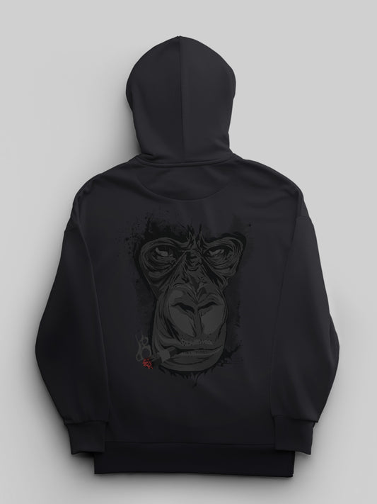 1pc Women'S Plus Size Casual Cotton Hoodie with Geometric Gorilla Print, Cute Street Style, Round Neck, Stretch Fabric, for Autumn\u002FWinter Leisure Activities