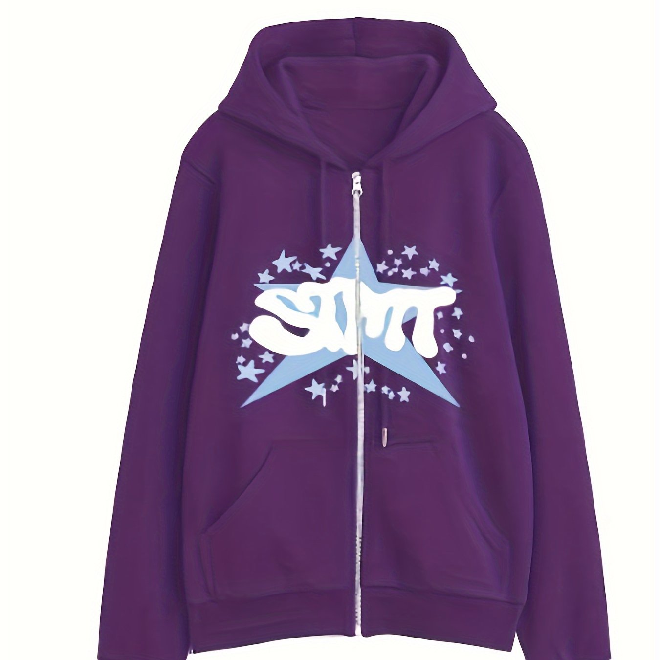 1pc Y2K Inspired Women'S Cotton Hoodie with Geometric Star Pattern - Casual Long Sleeve Zippered Hooded Sweatshirt with Slight Stretch for Fall Season