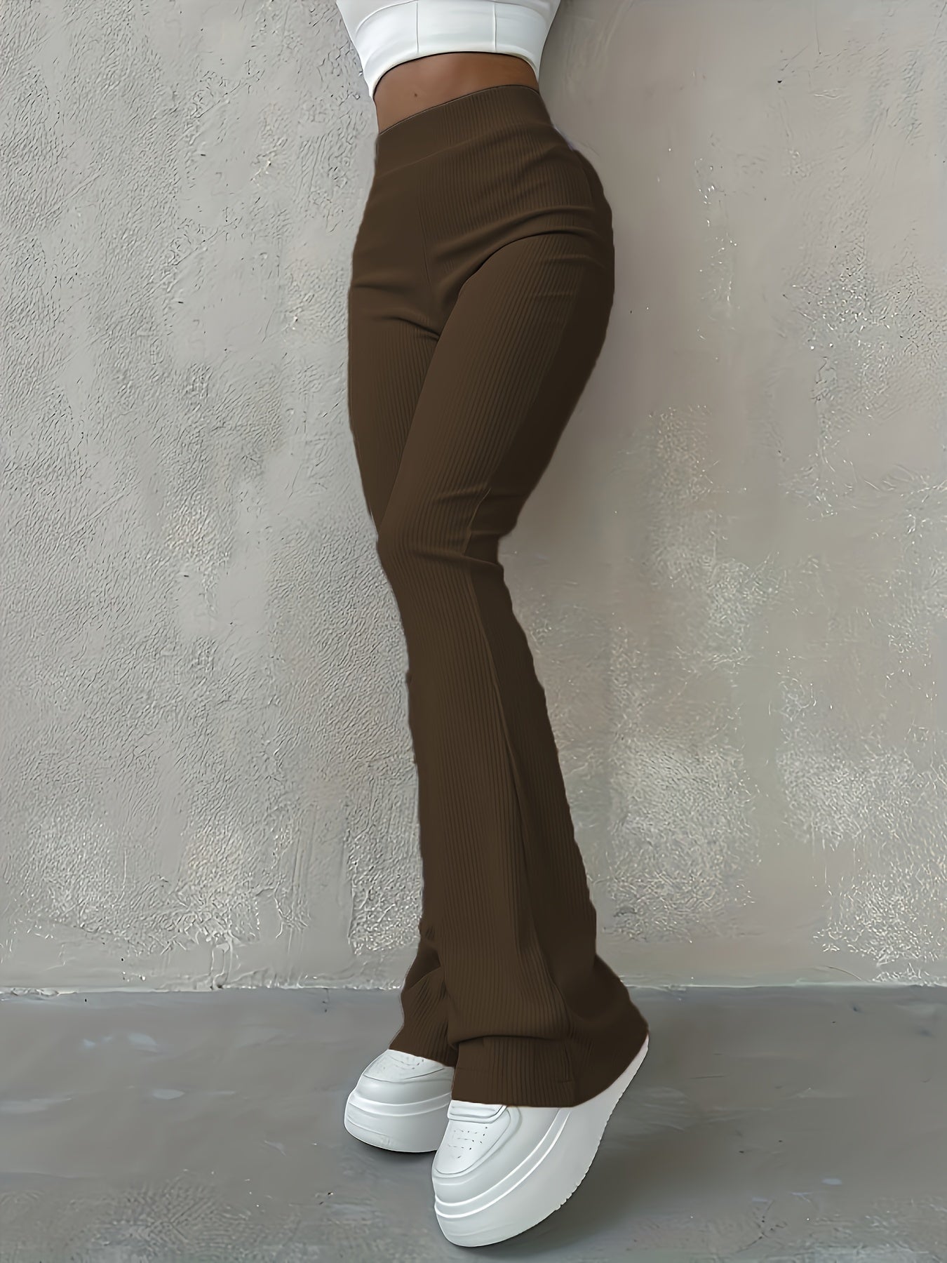 Casual Ribbed Simple Slim Leggings Solid Color High Waist Fashion Trousers