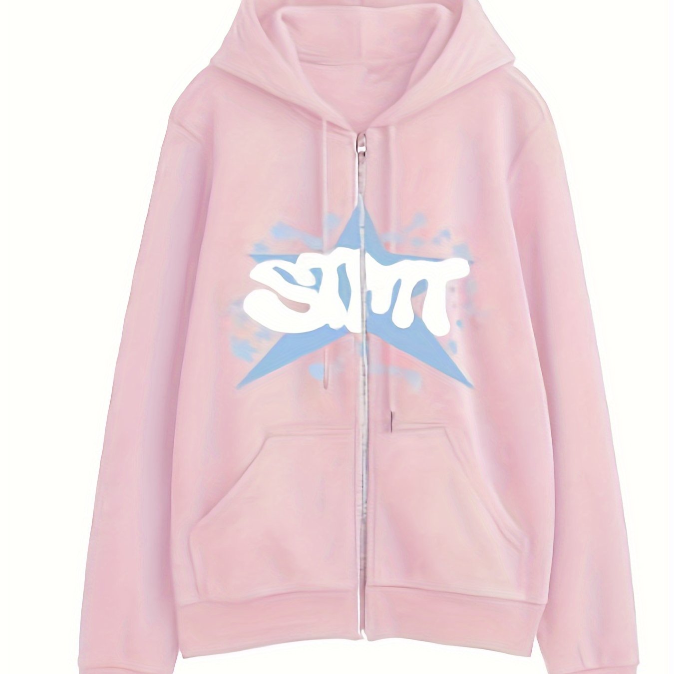 1pc Y2K Inspired Women'S Cotton Hoodie with Geometric Star Pattern - Casual Long Sleeve Zippered Hooded Sweatshirt with Slight Stretch for Fall Season