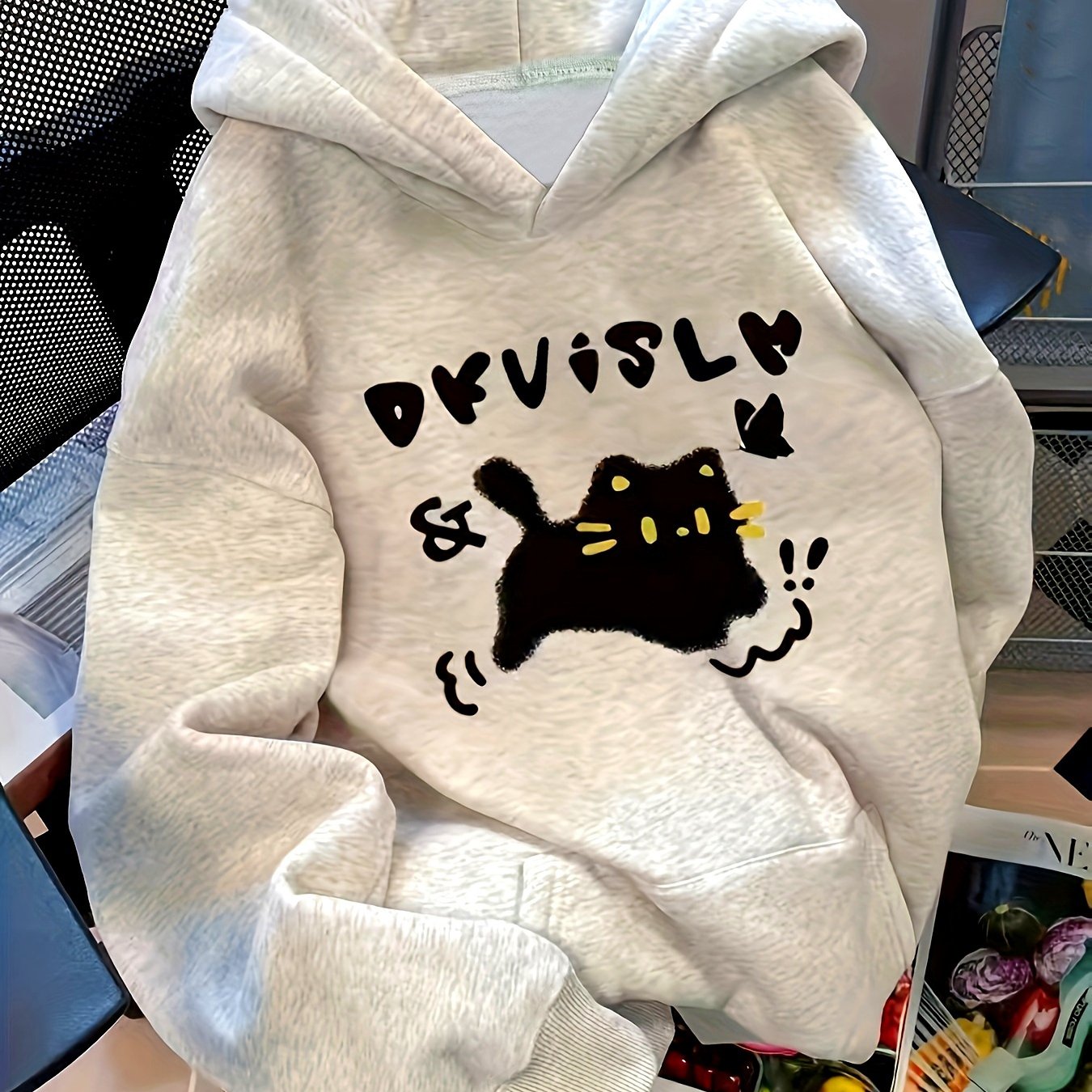 Autumn And Winter Korean Style Fortune Derivative Hooded Sweater Men'S And Women'S Autumn And Winter Thin Loose Cartoon Top, Long Sleeved Kangaroo Pocket Pullover For Women, Fashionable Casual Hoodie, Comfortable And Soft