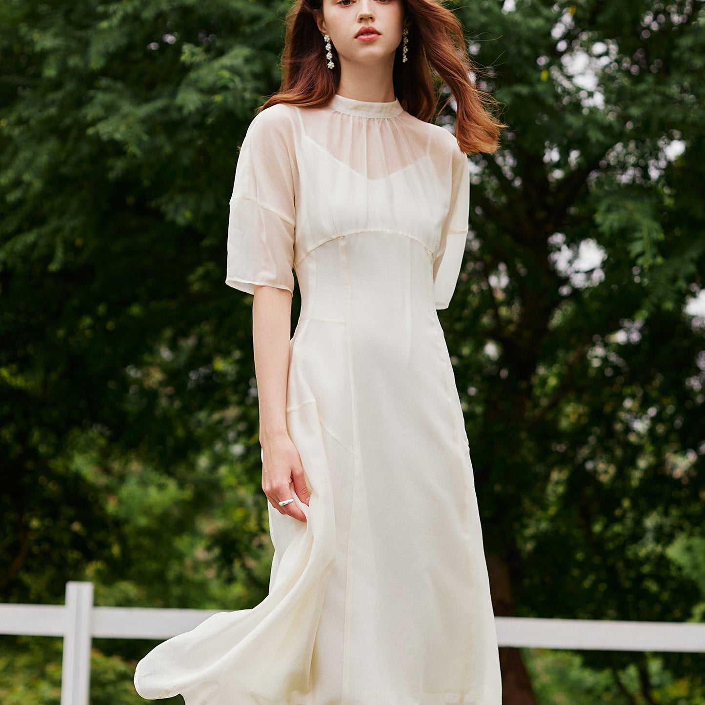 FSLE Women's 2025 New Lyocell Sheer Dress - Lightweight Breathable Short Sleeve Round Neck Casual Summer Dress, Fitted Semi-Sheer Solid Color Machine Washable for Spring\u002FSummer, Spring Outdoor Attire