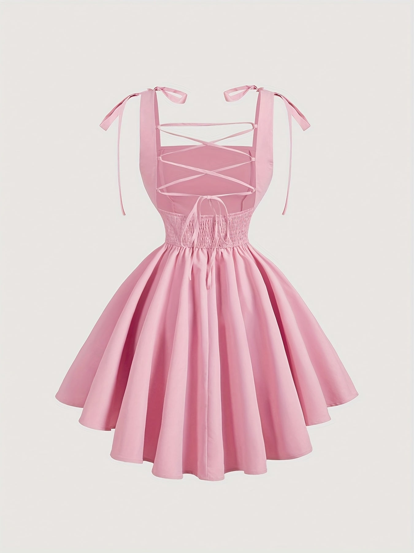Women'S Off-Shoulder Ruffle Mini Dress - Pink, Casual Elegant Back Tie Design, Short Sleeve, Perfect for Spring & Summer, Adult Fashion, Casual Summer Dress | Offshoulder Dress | Polyester Fabric