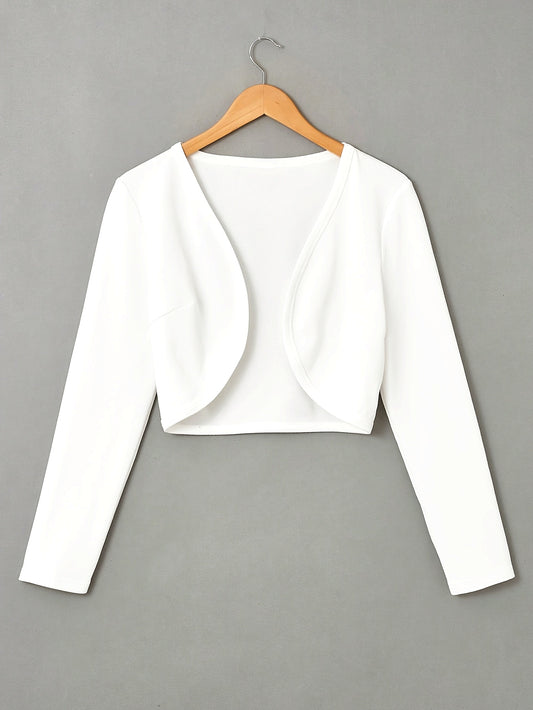 Women's Lightweight Open Front Cropped Jacket - Soft, Casual, Long Sleeve Outwear for Spring & Fall