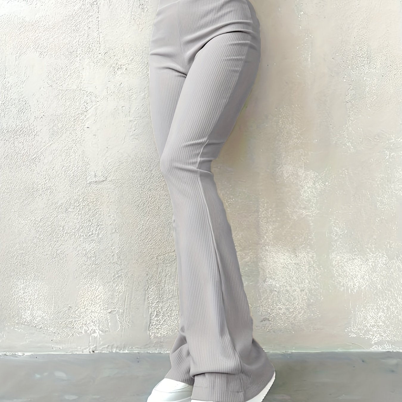 Casual Ribbed Simple Slim Leggings Solid Color High Waist Fashion Trousers