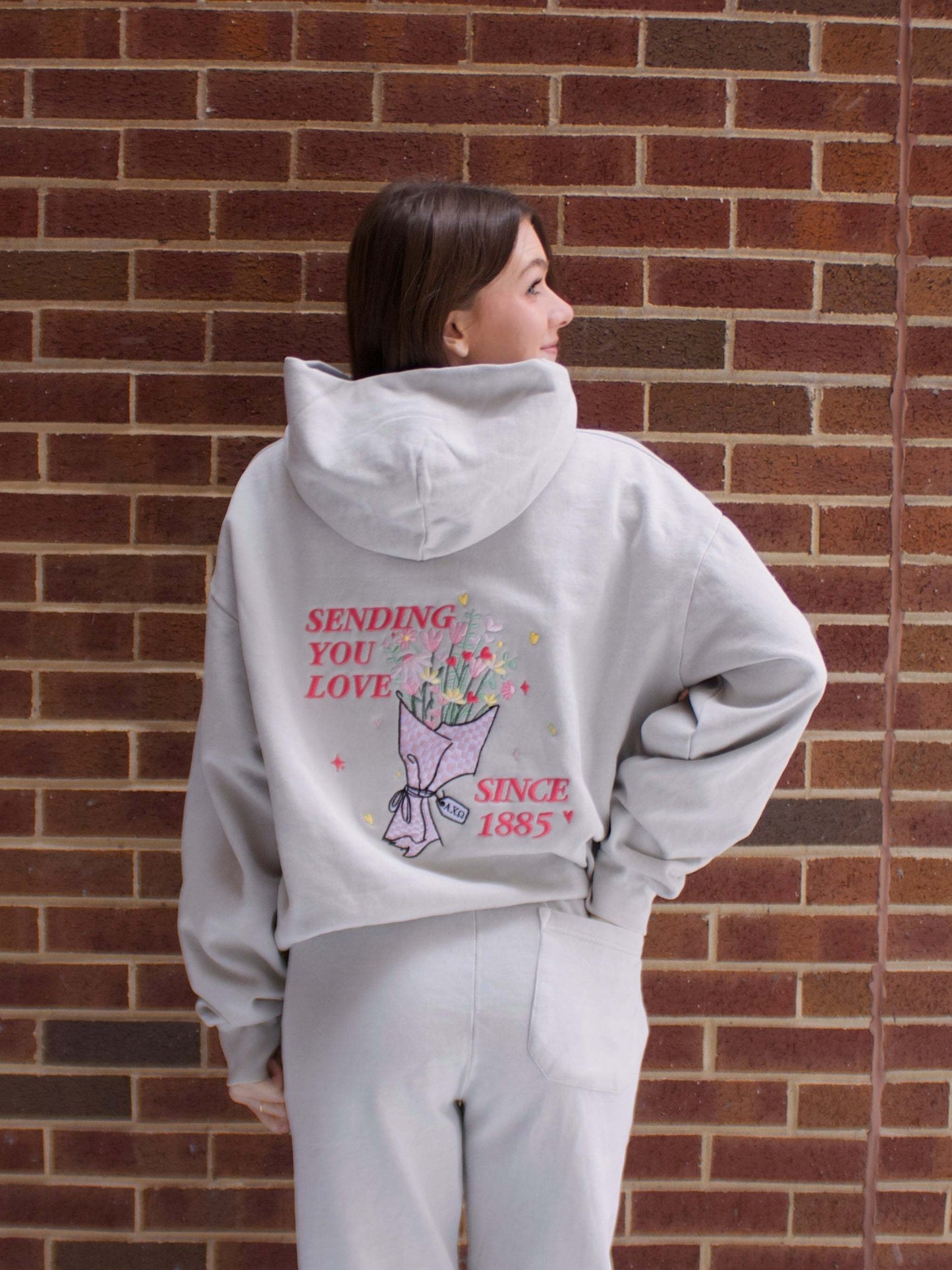 1pc Y2K Style Women'S Oversized Hoodie with Floral Letter Embroidery, Long Sleeve Polyester Hooded Sweatshirt with Pocket, Geometric Pattern, Autumn\u002FWinter Collection