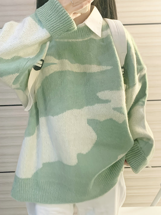 Color Block Knitted Pullover Sweater, Casual Long Sleeve Sweater For Fall & Winter, Women's Clothing