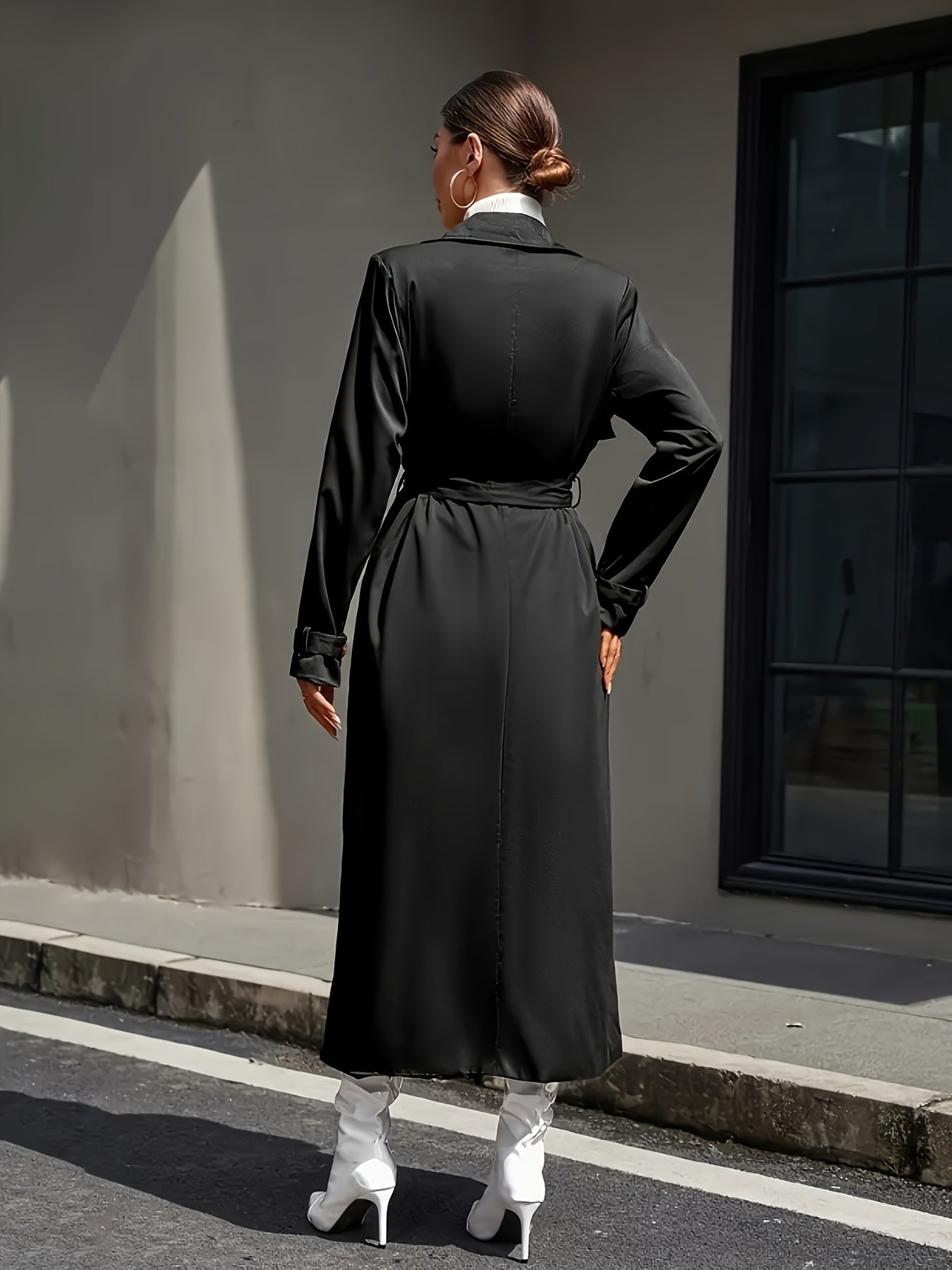 Classic Trench Coat Elegant Women's Classic Trench Coat | Adjustable Waist Belt & Notch Lapel Collar | Solid Color Machine-Washable Outerwear for Casual & Formal Occasions