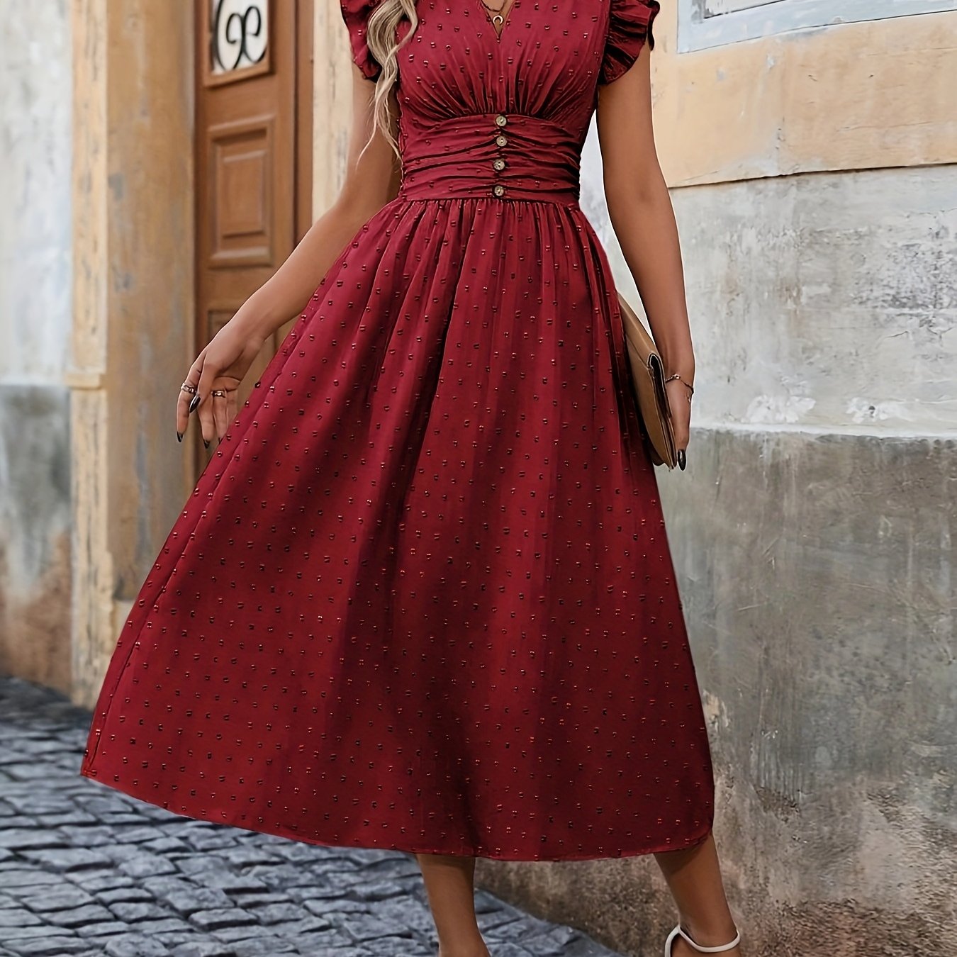 Women's Bohemian V-Neck Sleeveless Midi Dress - High Waist Ruched Detail, Vibrant Pink, Machine Washable Summer Casual & Party Dress for Women, Event Attire, Elegant Design, Flowy Skirt Style