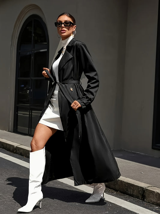 Classic Trench Coat Elegant Women's Classic Trench Coat | Adjustable Waist Belt & Notch Lapel Collar | Solid Color Machine-Washable Outerwear for Casual & Formal Occasions
