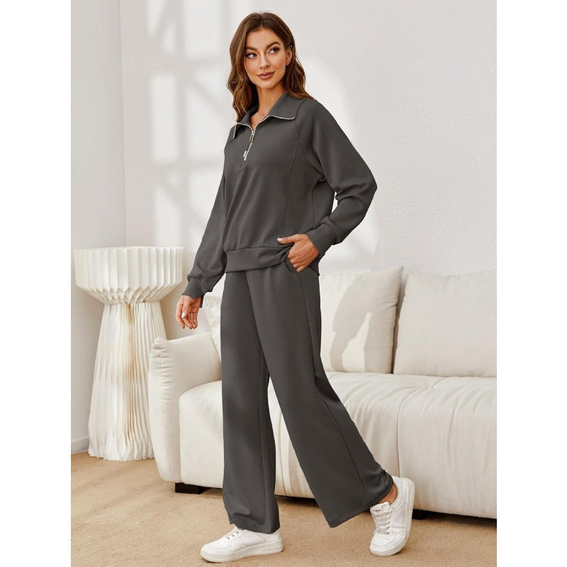Glamaker Women'S 2pcs Outfits Sweatersuit Set Oversized Half Zip Sweatshirt Wide Leg Sweatpants Lounge Set Tracksuit