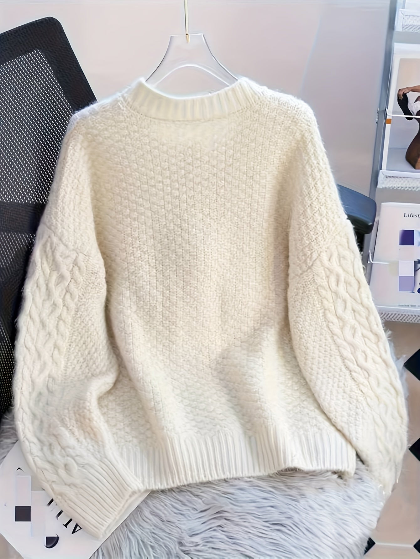Soft Cable Sweater Nian Nian Selection Women's Cable Sweater | Soft Winter Knitwear, Round Neck Pullover, Machine Washable, Japanese-Korean Inspired Fashion, Colorful Pattern Pullover, Comfortable Fabric, Cold Weather Wear, Cable Pattern, Durable Knitwear