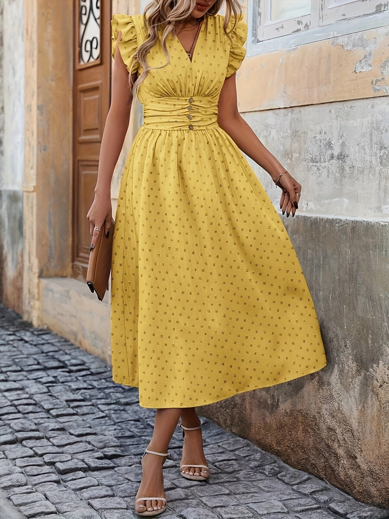 Women's Bohemian V-Neck Sleeveless Midi Dress - High Waist Ruched Detail, Vibrant Pink, Machine Washable Summer Casual & Party Dress for Women, Event Attire, Elegant Design, Flowy Skirt Style