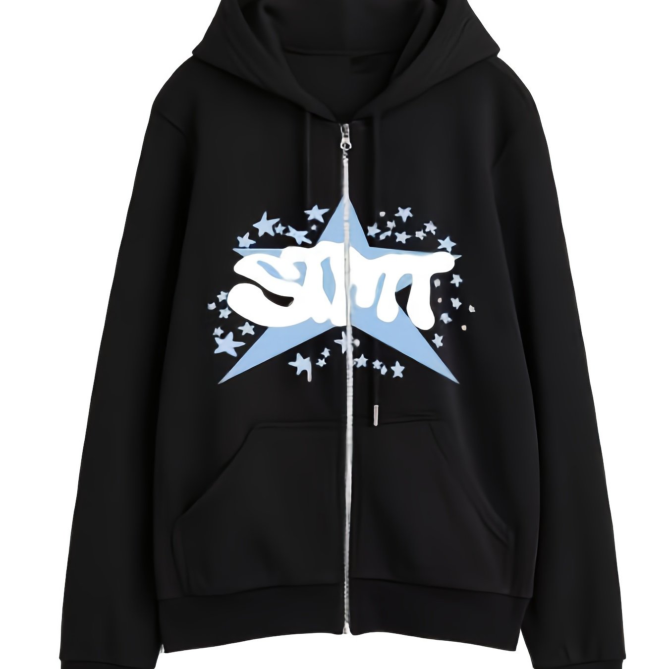 1pc Y2K Inspired Women'S Cotton Hoodie with Geometric Star Pattern - Casual Long Sleeve Zippered Hooded Sweatshirt with Slight Stretch for Fall Season