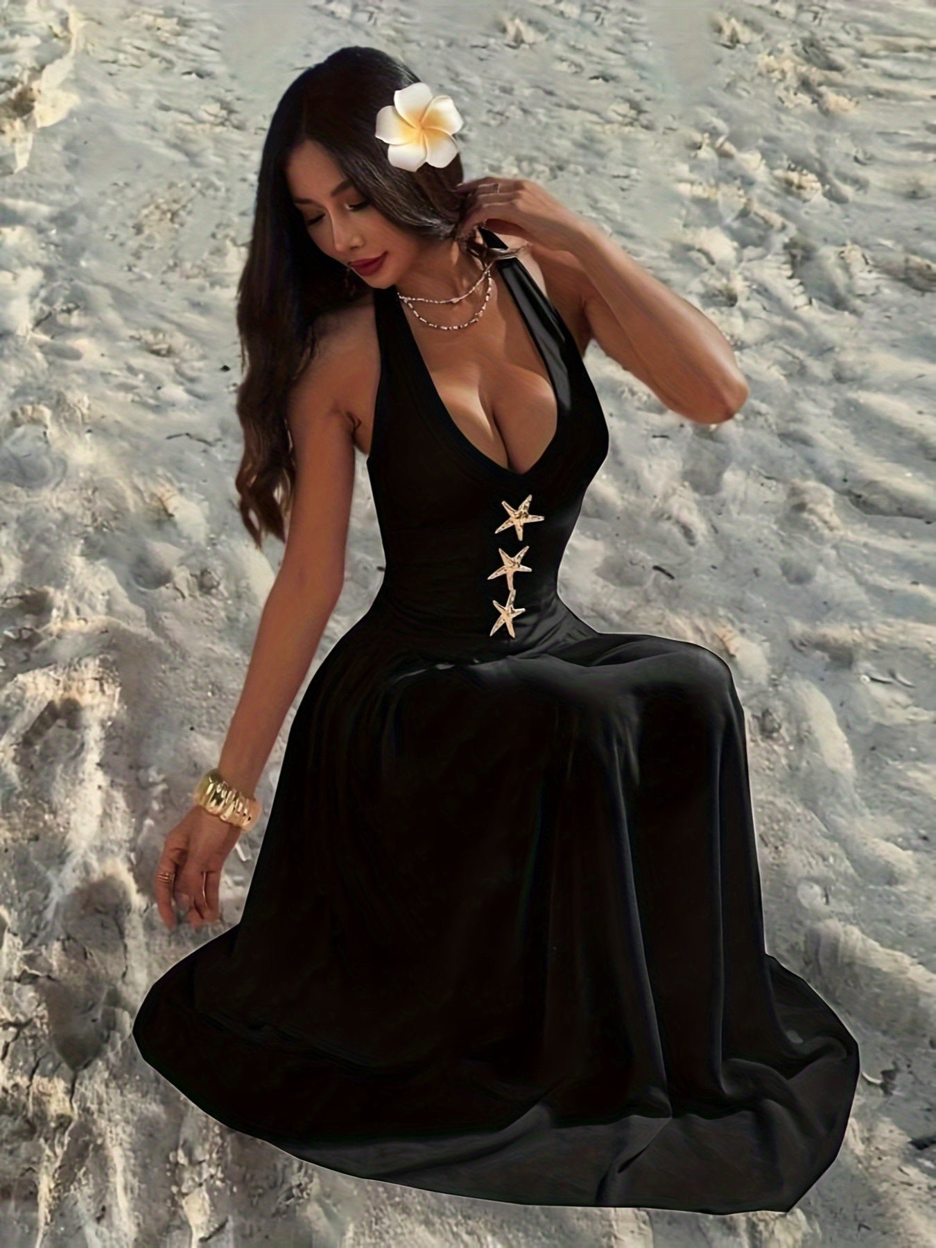 Women's Vacation Summer Beach Sleeveless Dress with Star Pattern, Perfect for Commuting\u002FElegant\u002FSexy\u002FFestival\u002FHawaiian\u002FRomantic\u002FDate Occasions